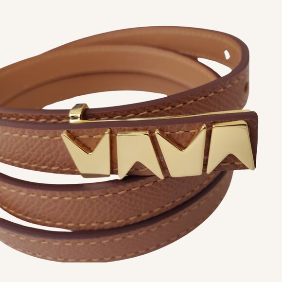 M.A.M.A. Crown Collection Women\'s Light Brown Leather Golden Buckle Belt main image 5